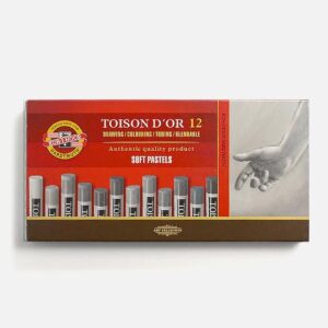 Caja de pasteles secos redondos Koh-I-Noor Toison d'Or de 12 tonos grises para dibujo artístico y sombreado.