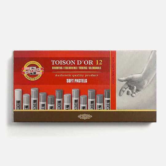 Caja de pasteles secos redondos Koh-I-Noor Toison d'Or de 12 tonos grises para dibujo artístico y sombreado.
